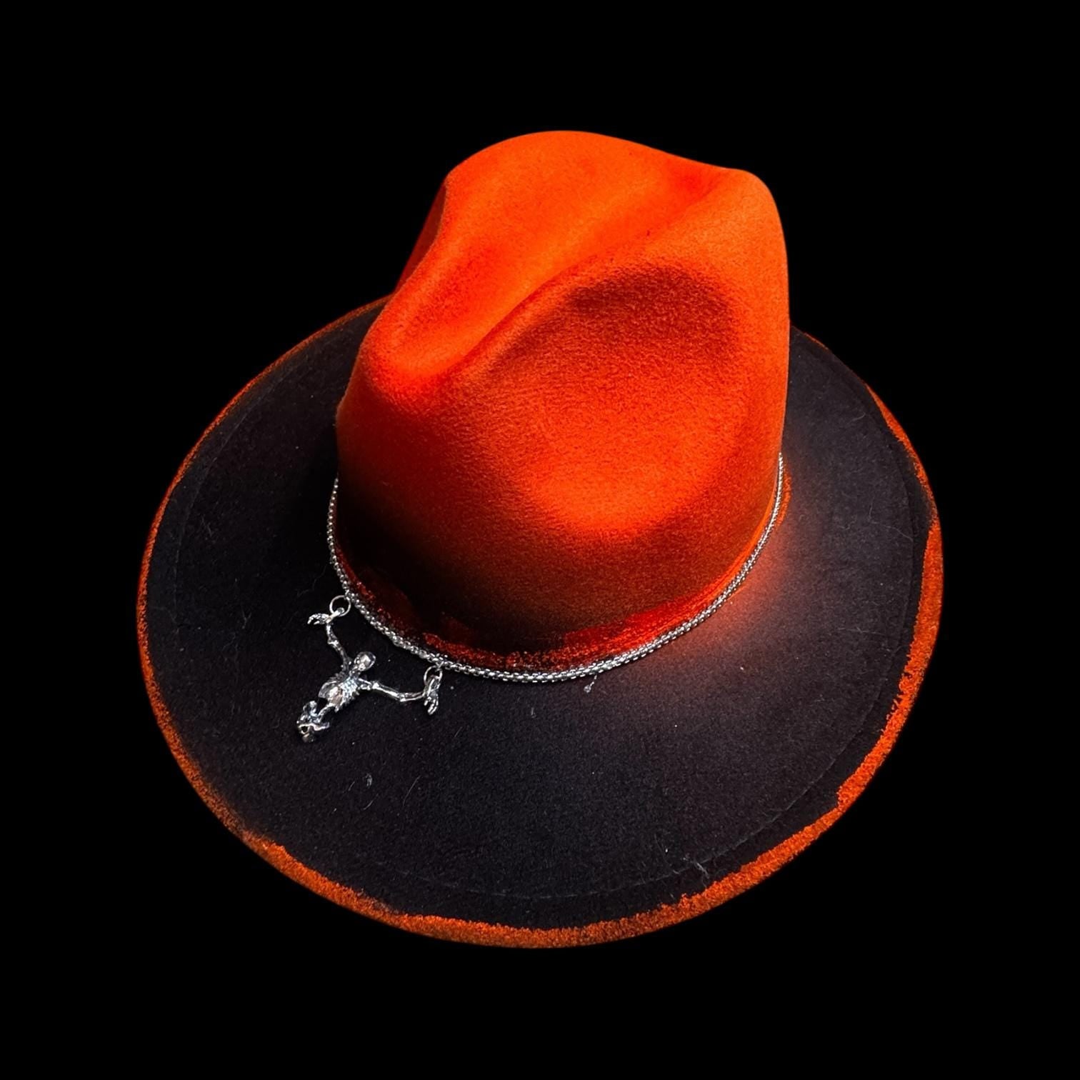 Hand-Painted Inferno Skull Fedora Hat: Gothic Rave Halloween Costume