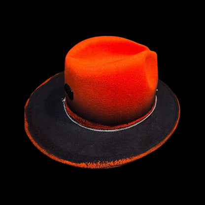 Hand-Painted Inferno Skull Fedora Hat: Gothic Rave Halloween Costume