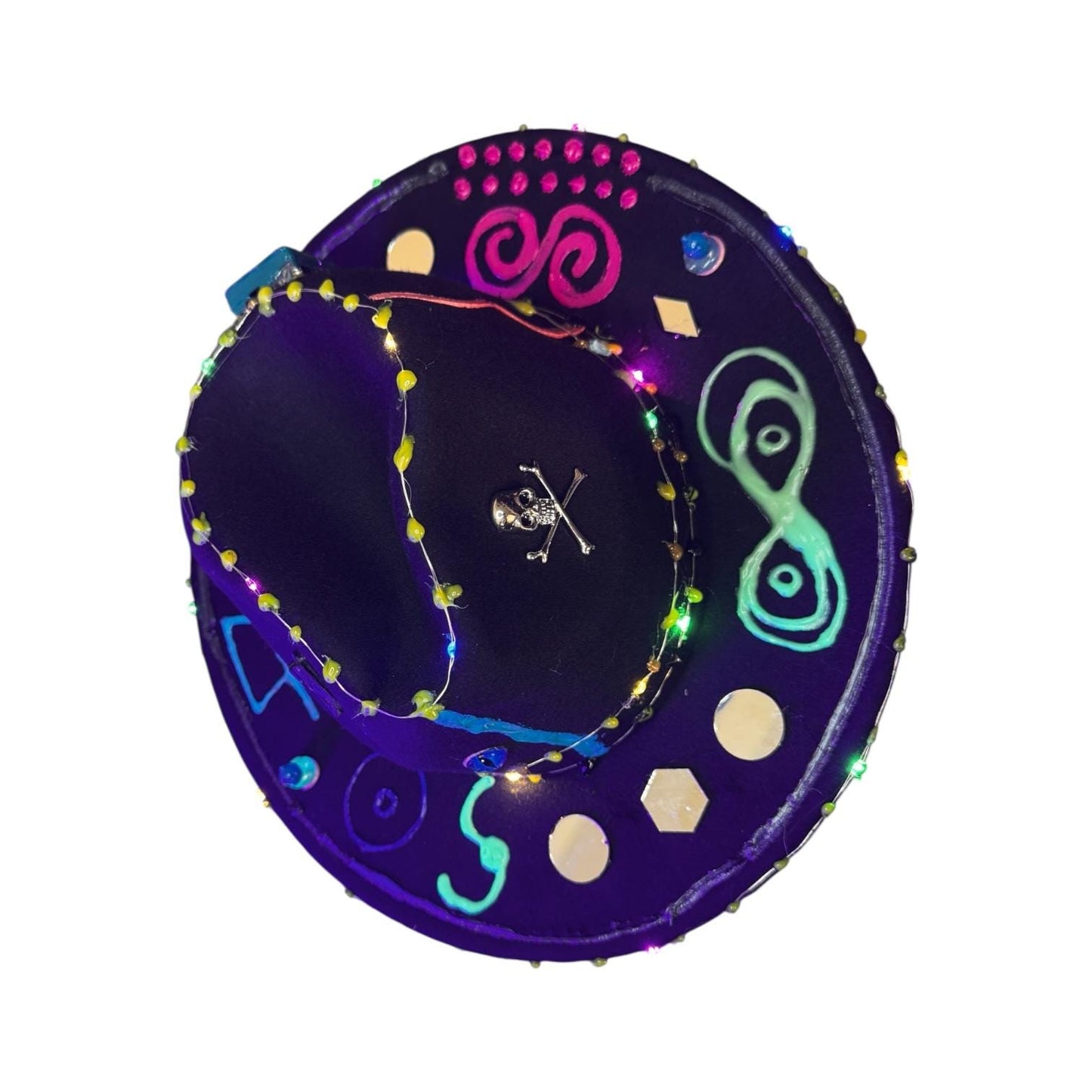 Cosmic Enigma – Glow-in-the-Dark Halloween Fedora with LED Lights & Mystical Symbols