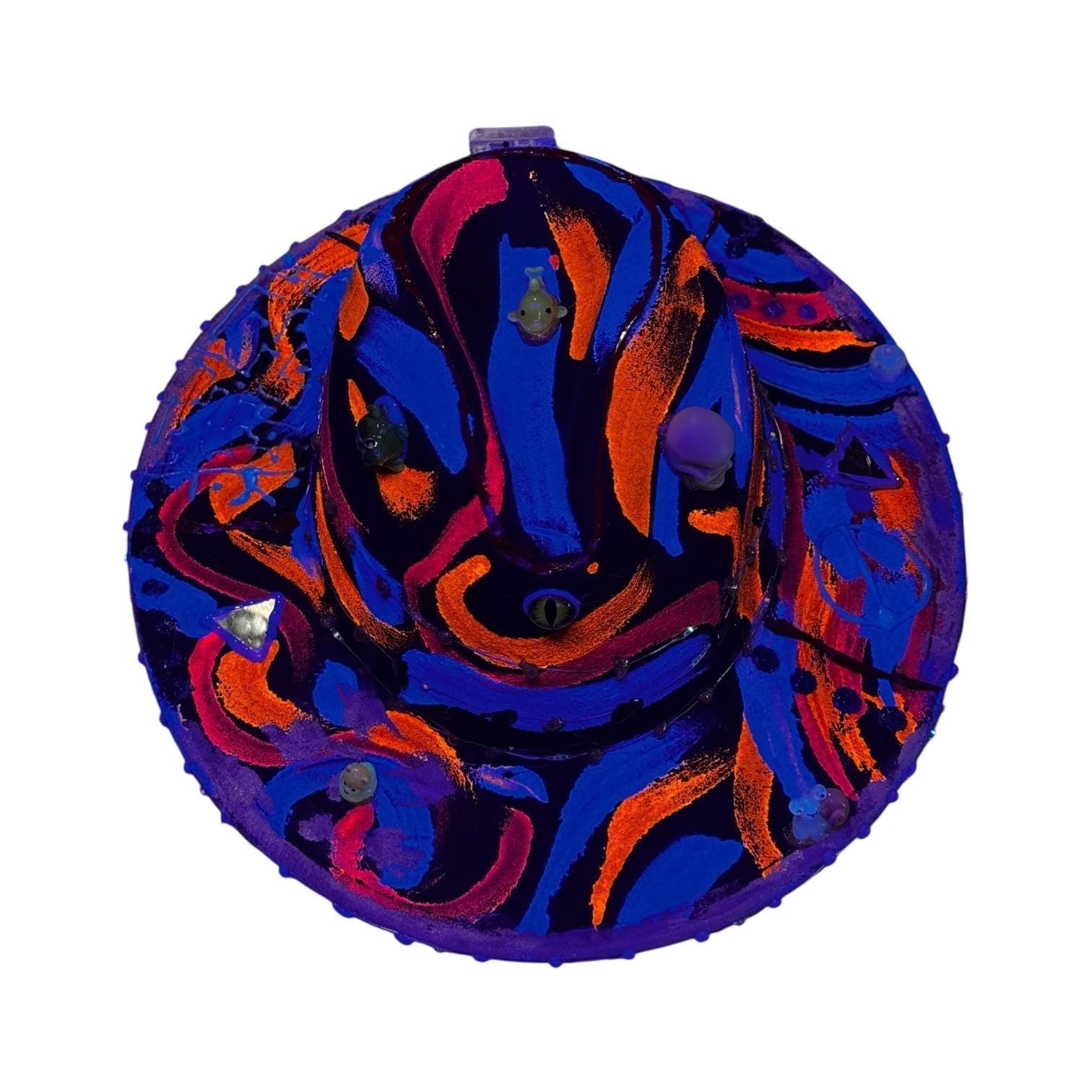 Hand-Painted Psychedelic Skull Fedora: UV Neon Glow Festival Hat