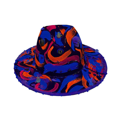 Hand-Painted Psychedelic Skull Fedora: UV Neon Glow Festival Hat