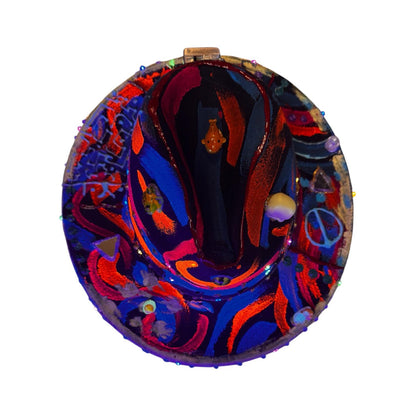 Hand-Painted Psychedelic Skull Fedora: UV Neon Glow Festival Hat