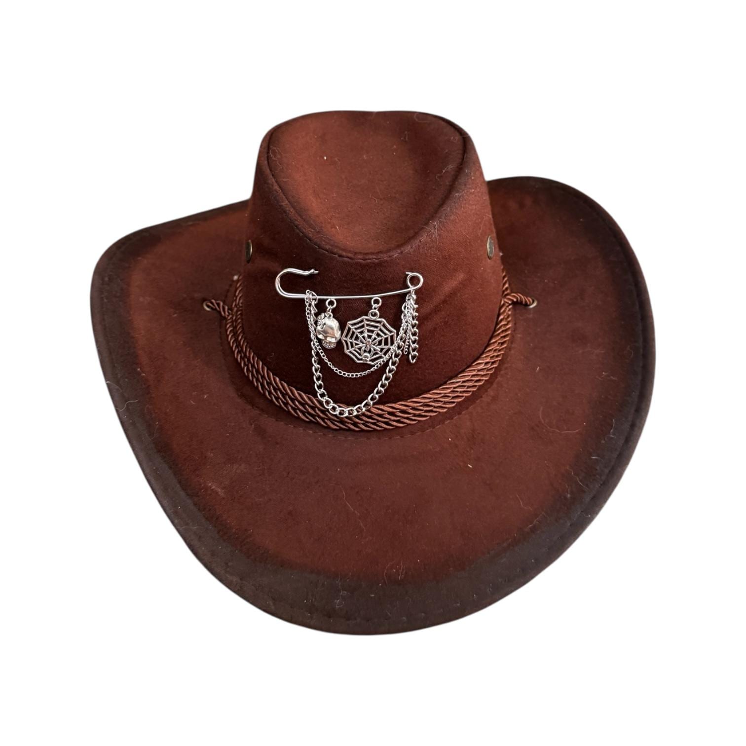 Handmade Gothic Cowboy Hat: Spiderweb Skull Charm, Festival Costume