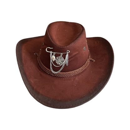Handmade Gothic Cowboy Hat: Spiderweb Skull Charm, Festival Costume