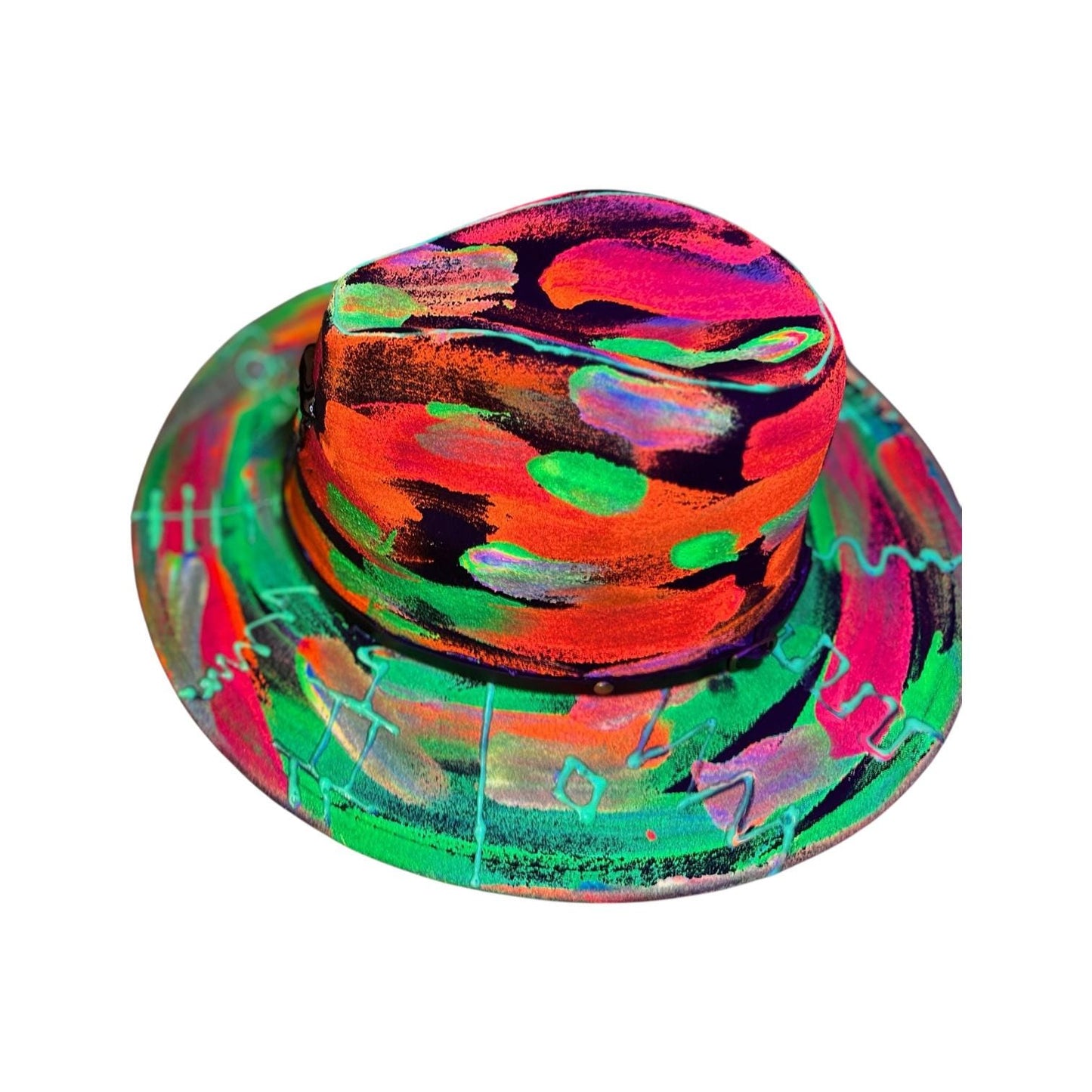 Neon Halloween Fedora Hat: Hand-Painted Glow Rave Festival Hat