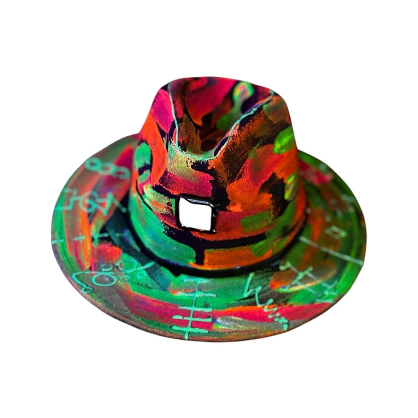 Neon Halloween Fedora Hat: Hand-Painted Glow Rave Festival Hat