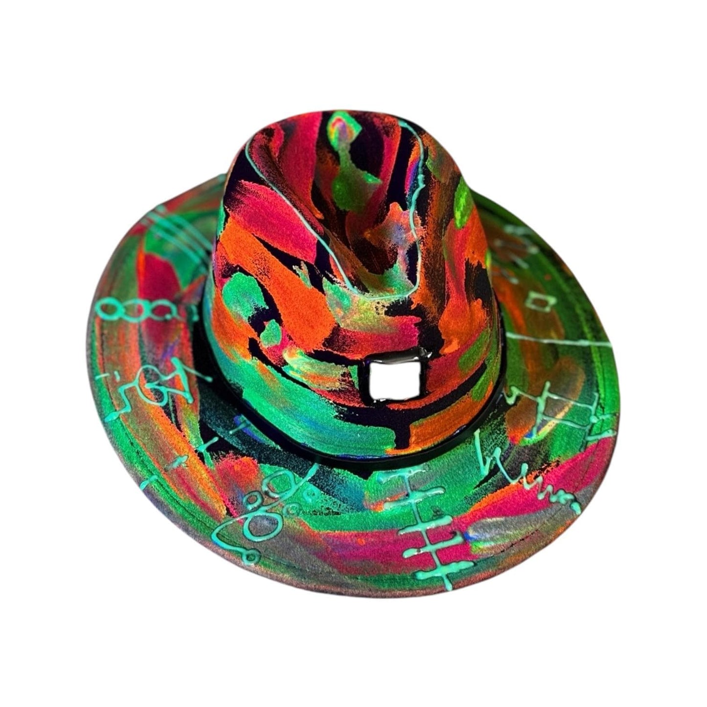 Neon Halloween Fedora Hat: Hand-Painted Glow Rave Festival Hat