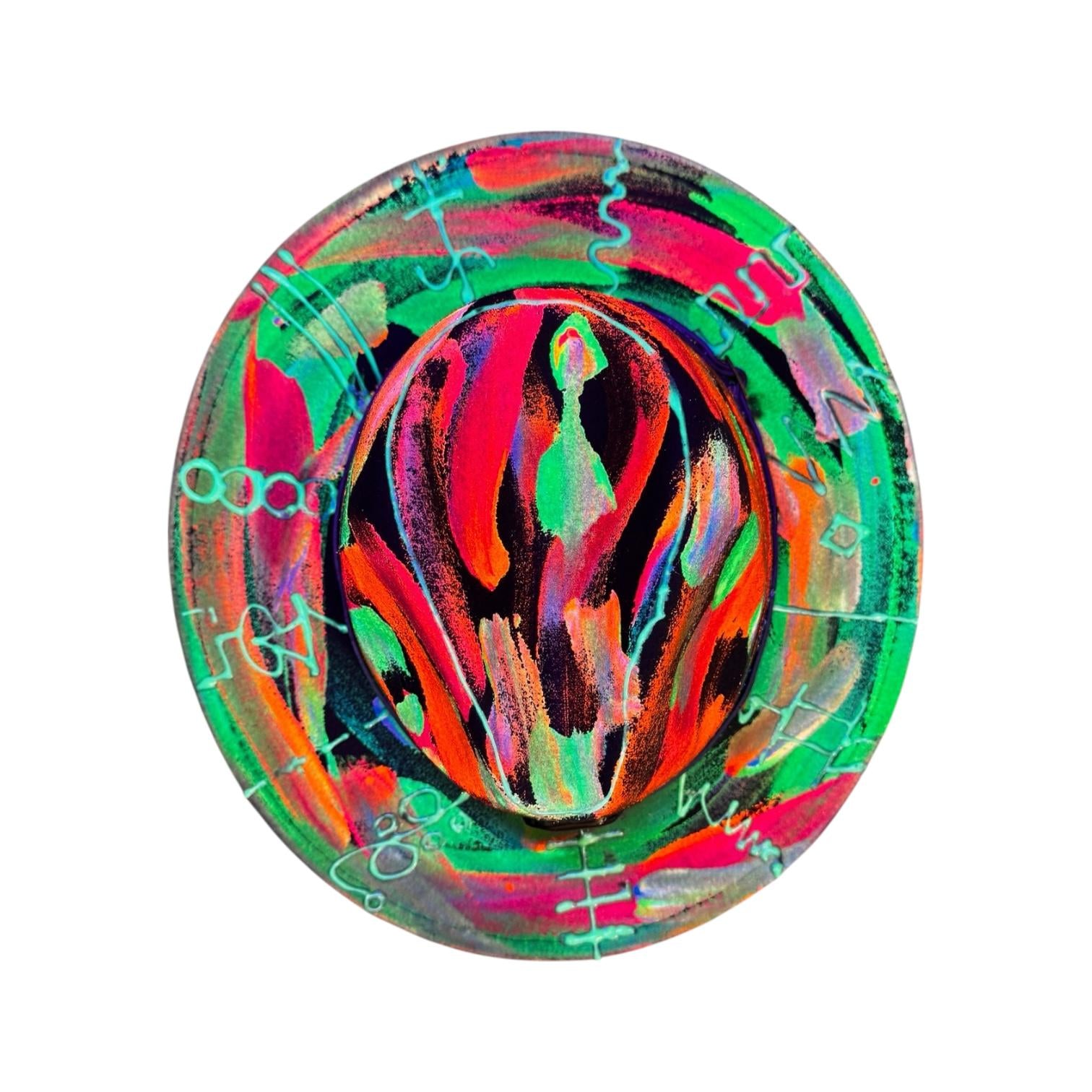 Neon Halloween Fedora Hat: Hand-Painted Glow Rave Festival Hat
