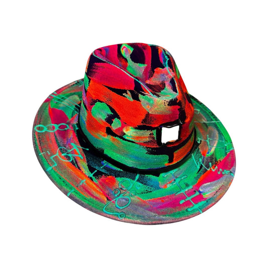 Neon Halloween Fedora Hat: Hand-Painted Glow Rave Festival Hat