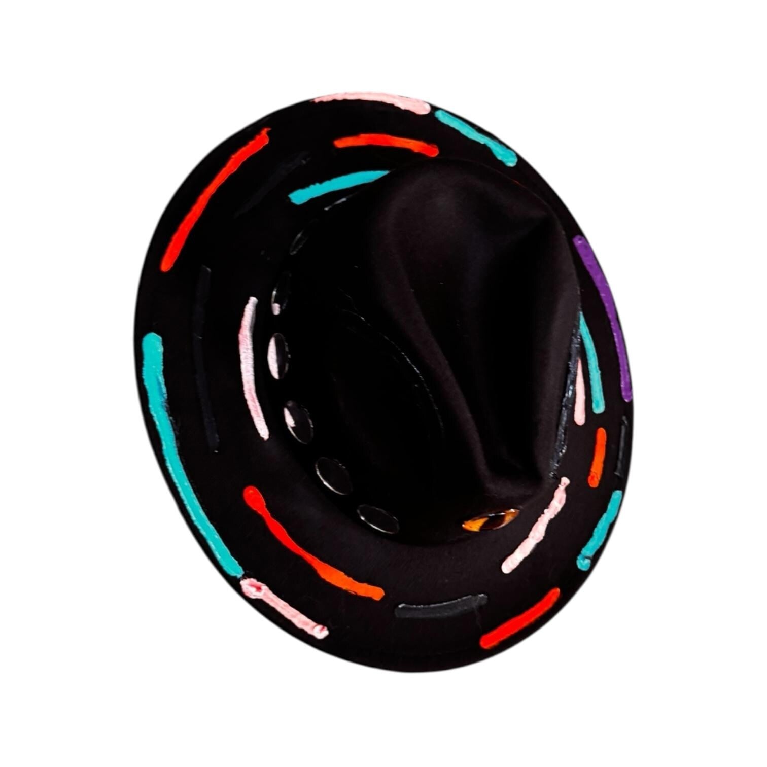 Cat’s Eye Eclipse – Hand-Painted Black Festival Hat with Cosmic Halloween Glow