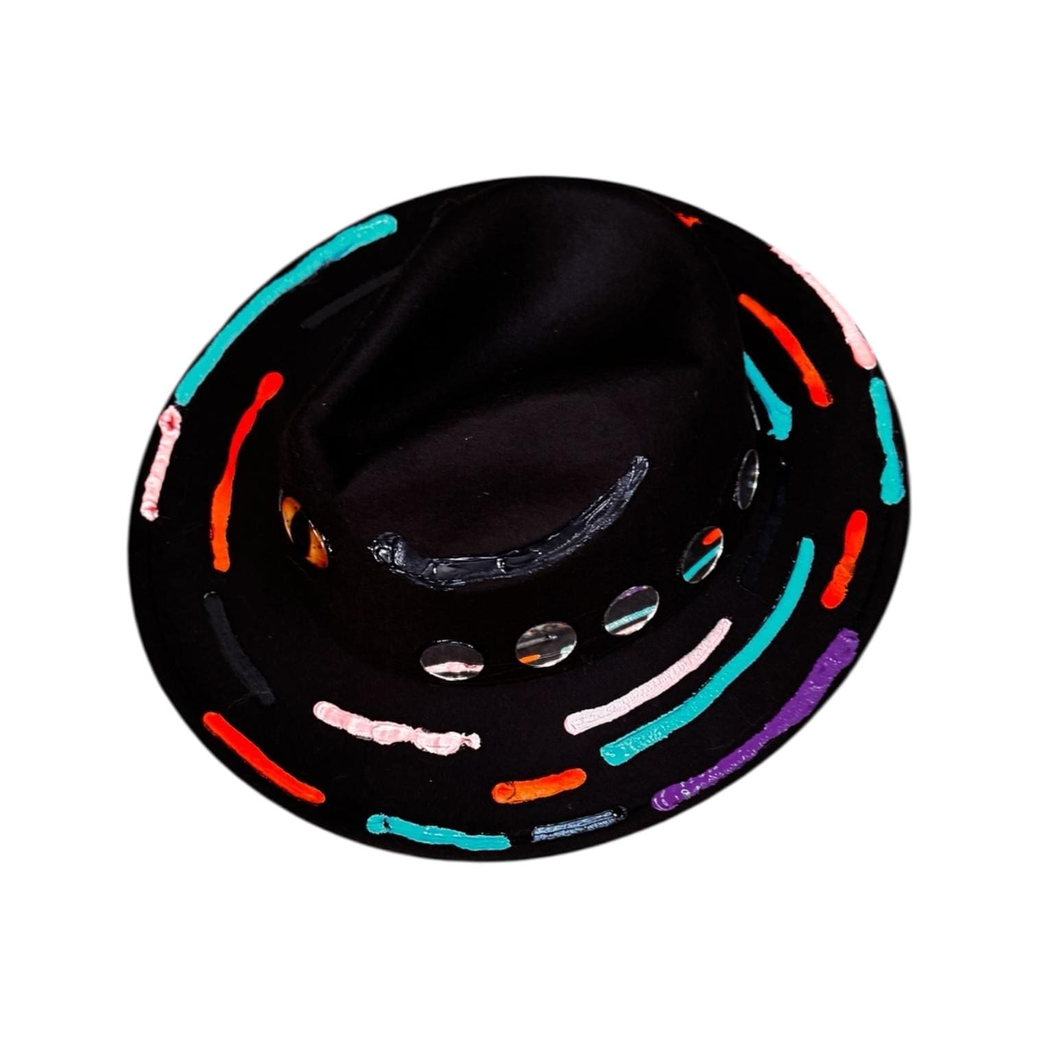 Cat’s Eye Eclipse – Hand-Painted Black Festival Hat with Cosmic Halloween Glow