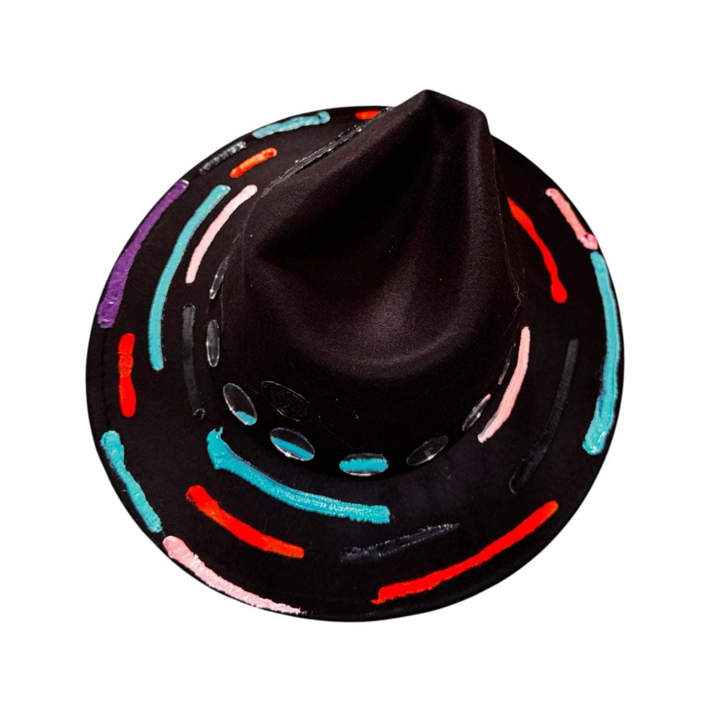 Cat’s Eye Eclipse – Hand-Painted Black Festival Hat with Cosmic Halloween Glow