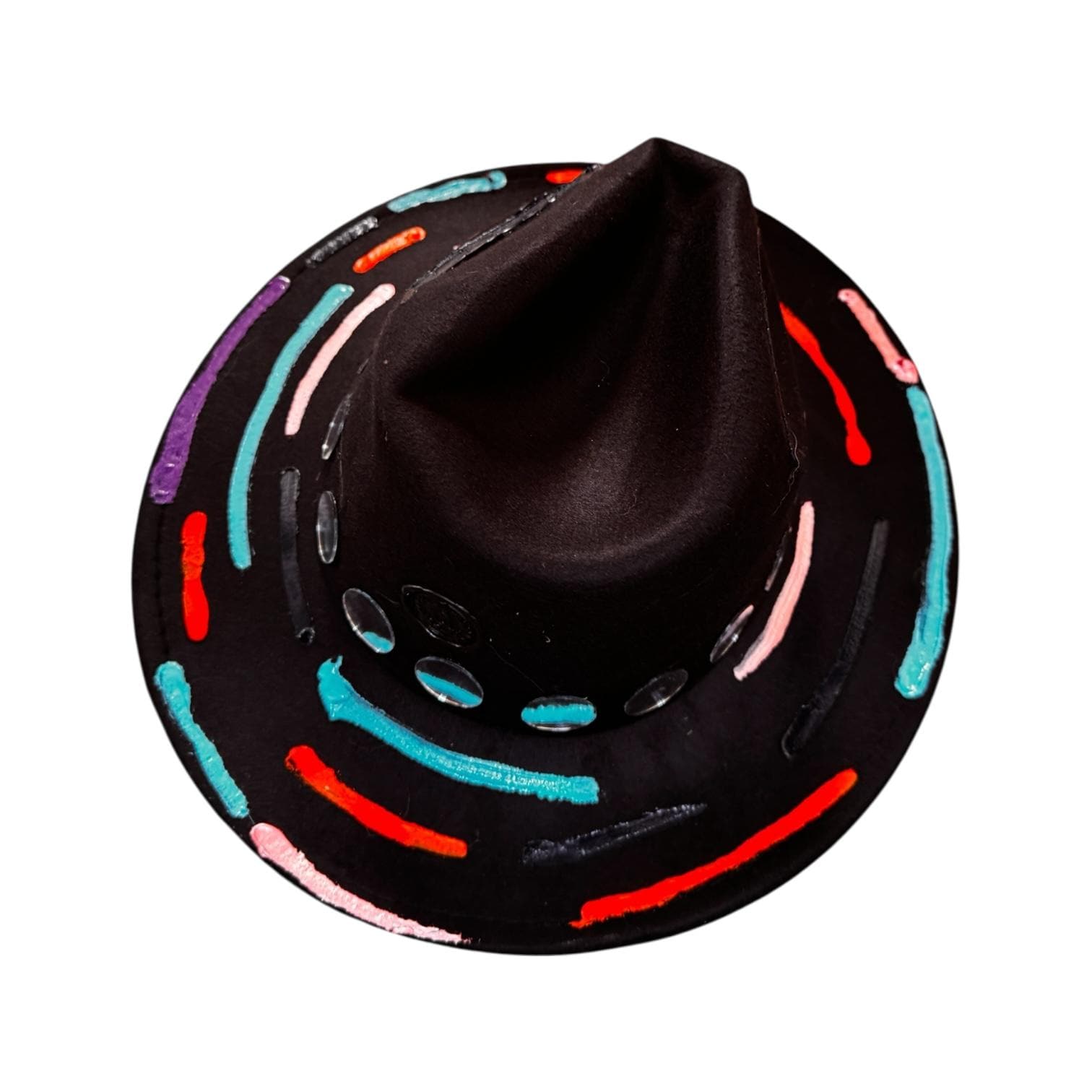 Cat’s Eye Eclipse – Hand-Painted Black Festival Hat with Cosmic Halloween Glow
