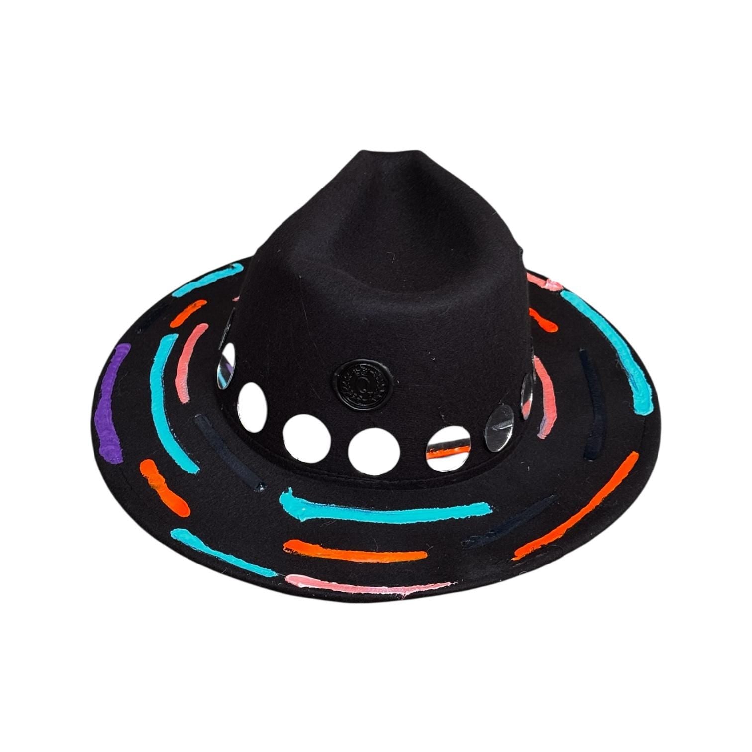 Cat’s Eye Eclipse – Hand-Painted Black Festival Hat with Cosmic Halloween Glow