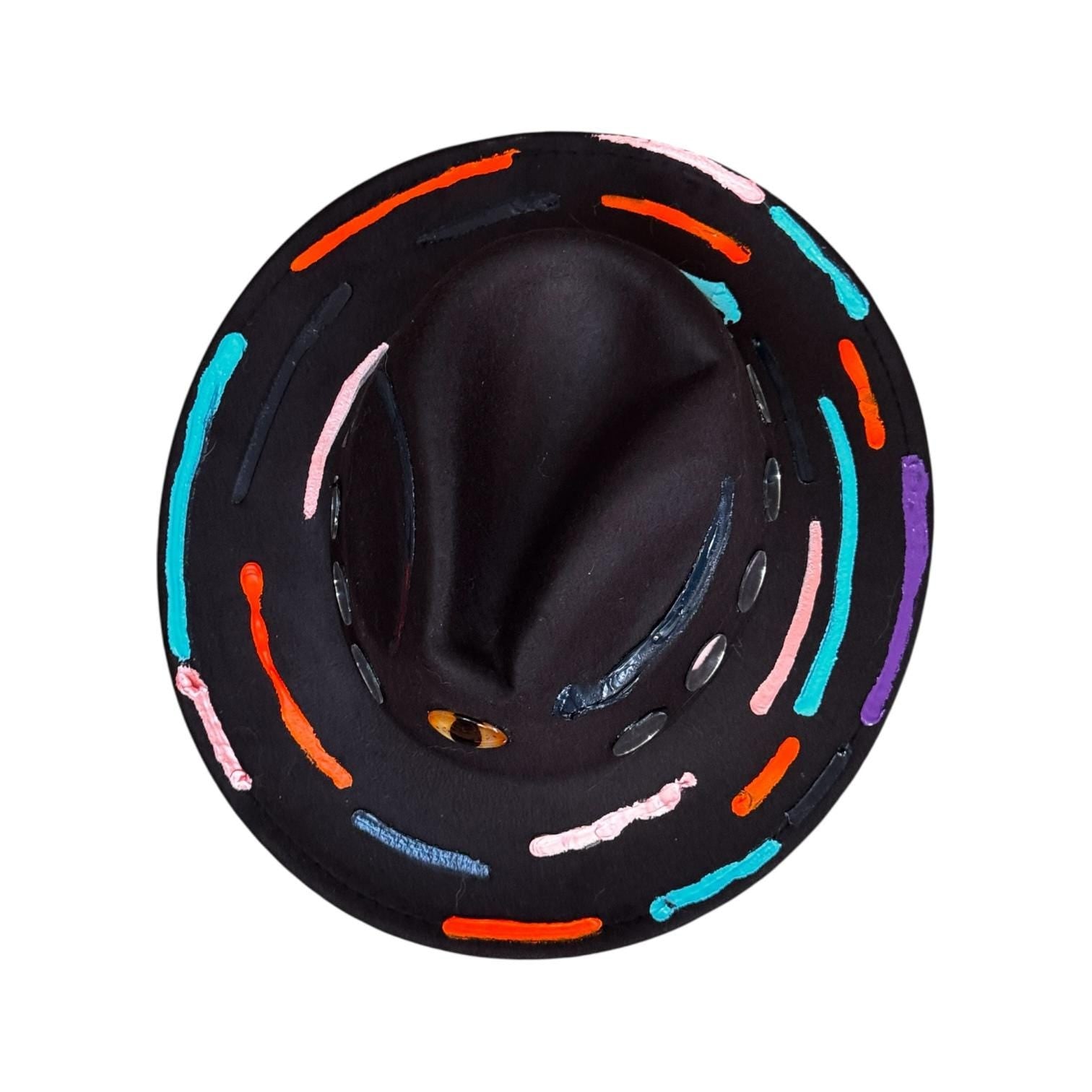 Cat’s Eye Eclipse – Hand-Painted Black Festival Hat with Cosmic Halloween Glow