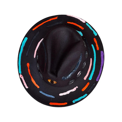 Cat’s Eye Eclipse – Hand-Painted Black Festival Hat with Cosmic Halloween Glow