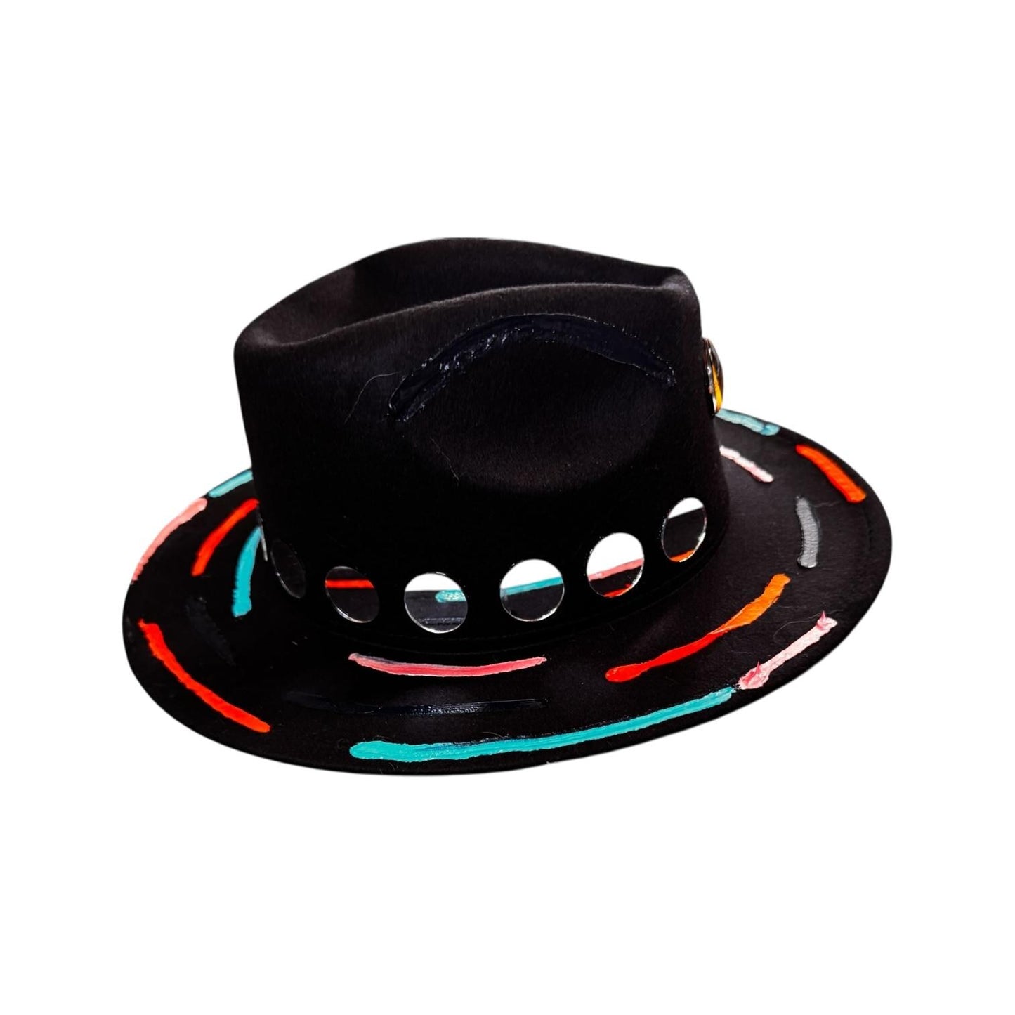 Cat’s Eye Eclipse – Hand-Painted Black Festival Hat with Cosmic Halloween Glow