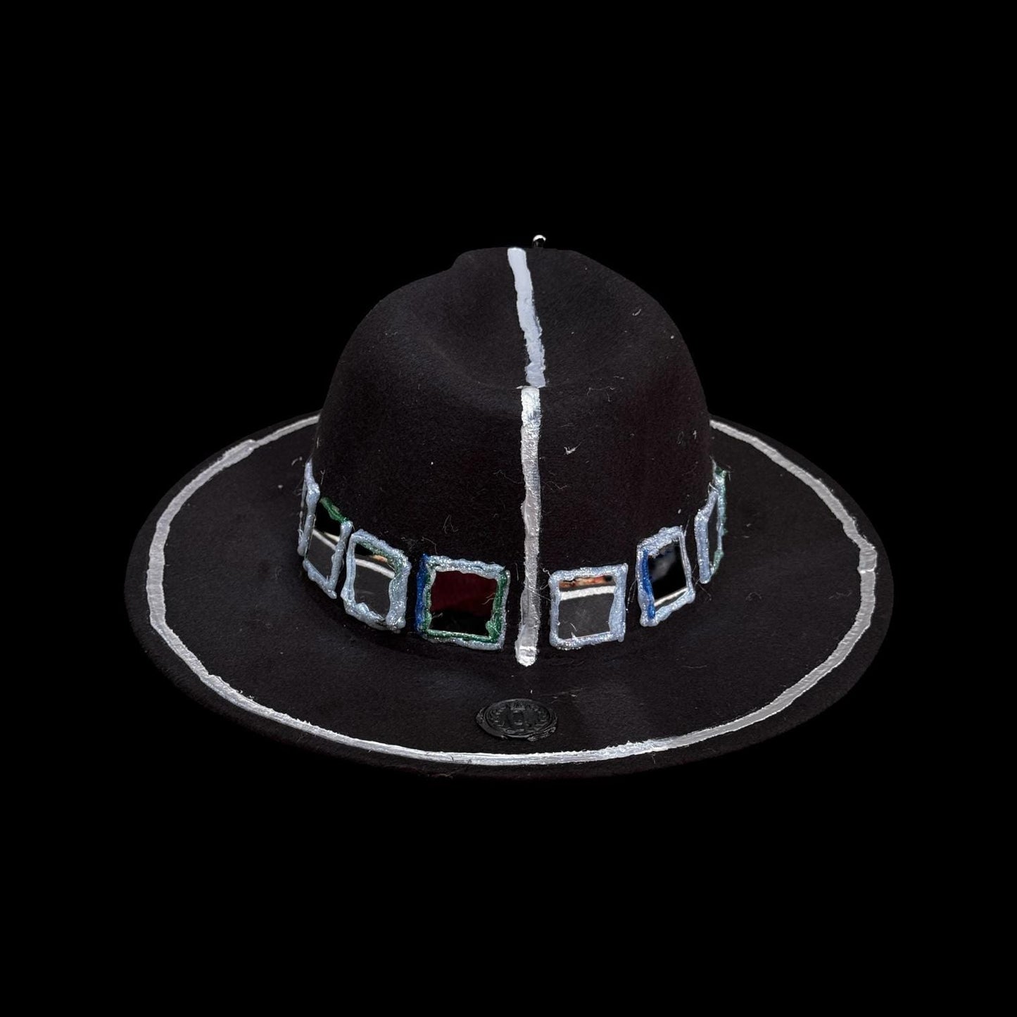 Black Wool Hat with Metallic Skeleton Hand & Geometric Accents