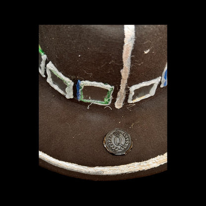 Black Wool Hat with Metallic Skeleton Hand & Geometric Accents