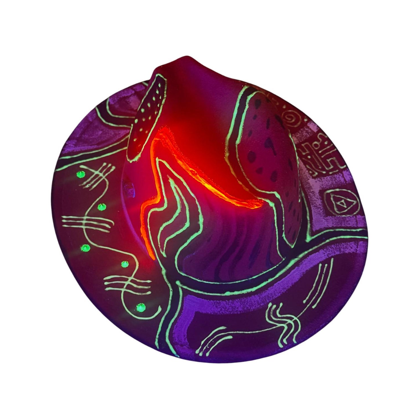 Hand-Painted UV Fedora Hat: Neon Rave Hat with Esoteric Symbols
