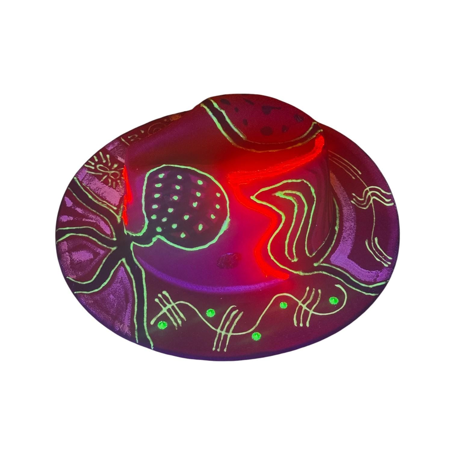 Hand-Painted UV Fedora Hat: Neon Rave Hat with Esoteric Symbols