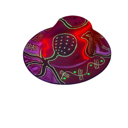 Hand-Painted UV Fedora Hat: Neon Rave Hat with Esoteric Symbols