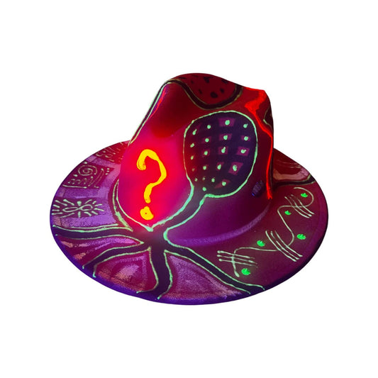 Hand-Painted UV Fedora Hat: Neon Rave Hat with Esoteric Symbols