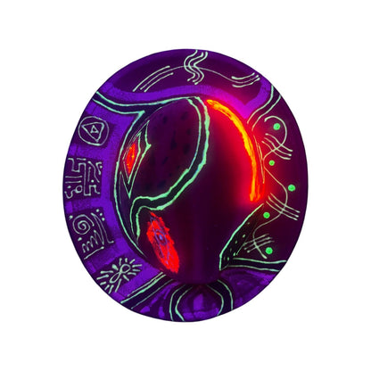 Hand-Painted UV Fedora Hat: Neon Rave Hat with Esoteric Symbols