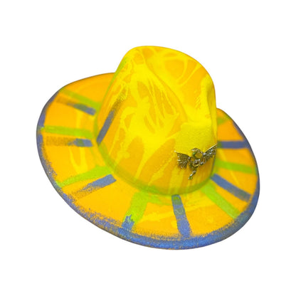 UV Glow Dragon Fedora: Hand-Painted Festival Hat with Brooch Large Brim