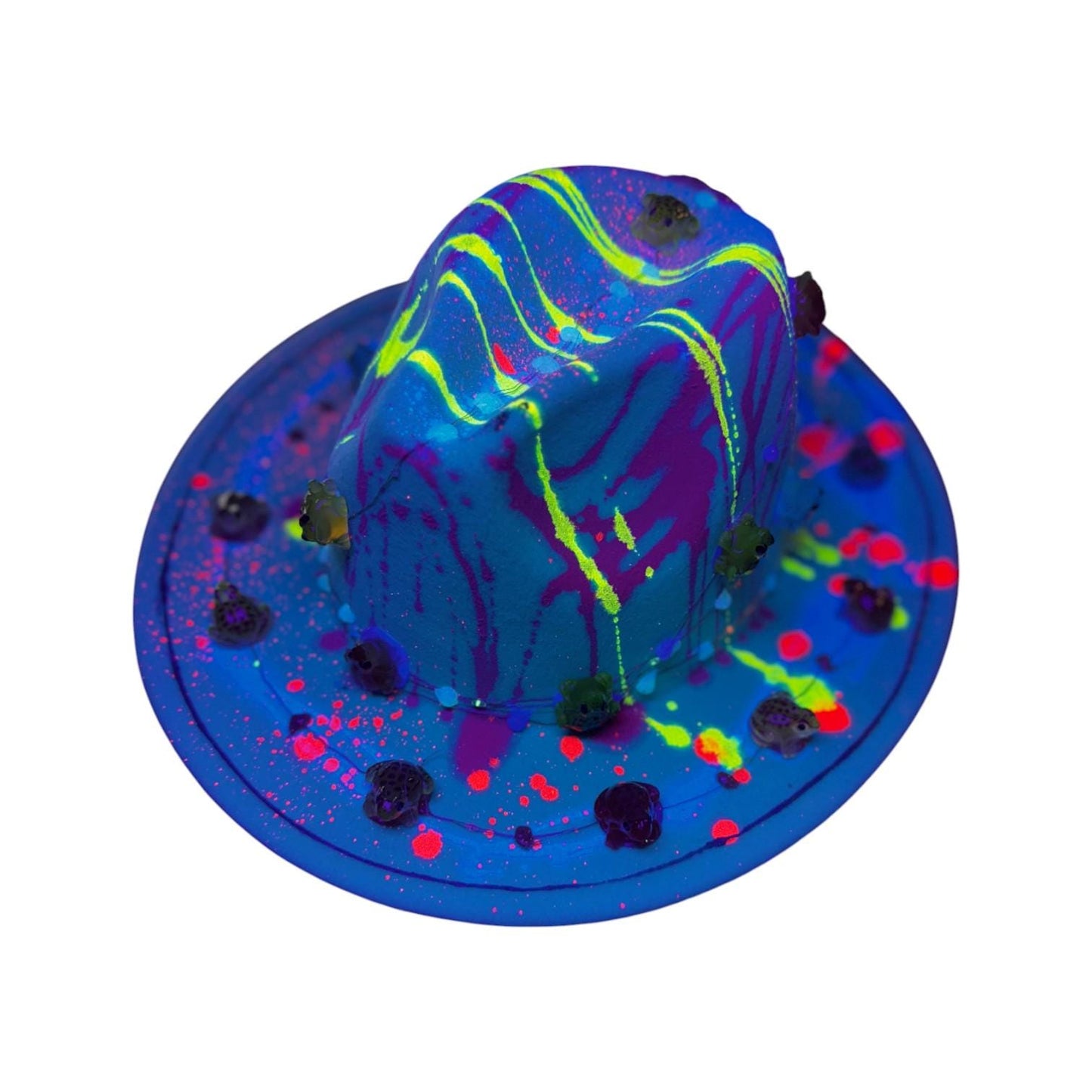 LED Burning Man Hat: Neon Drip, Resin Skulls, Hand-Painted Rave Fashion