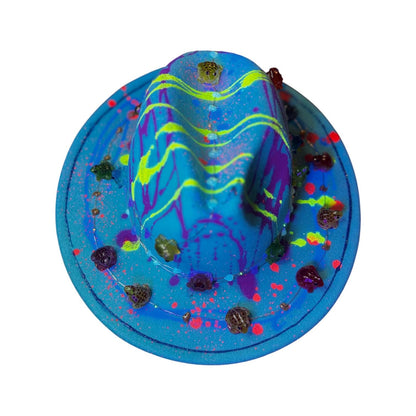 LED Burning Man Hat: Neon Drip, Resin Skulls, Hand-Painted Rave Fashion