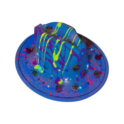 LED Burning Man Hat: Neon Drip, Resin Skulls, Hand-Painted Rave Fashion