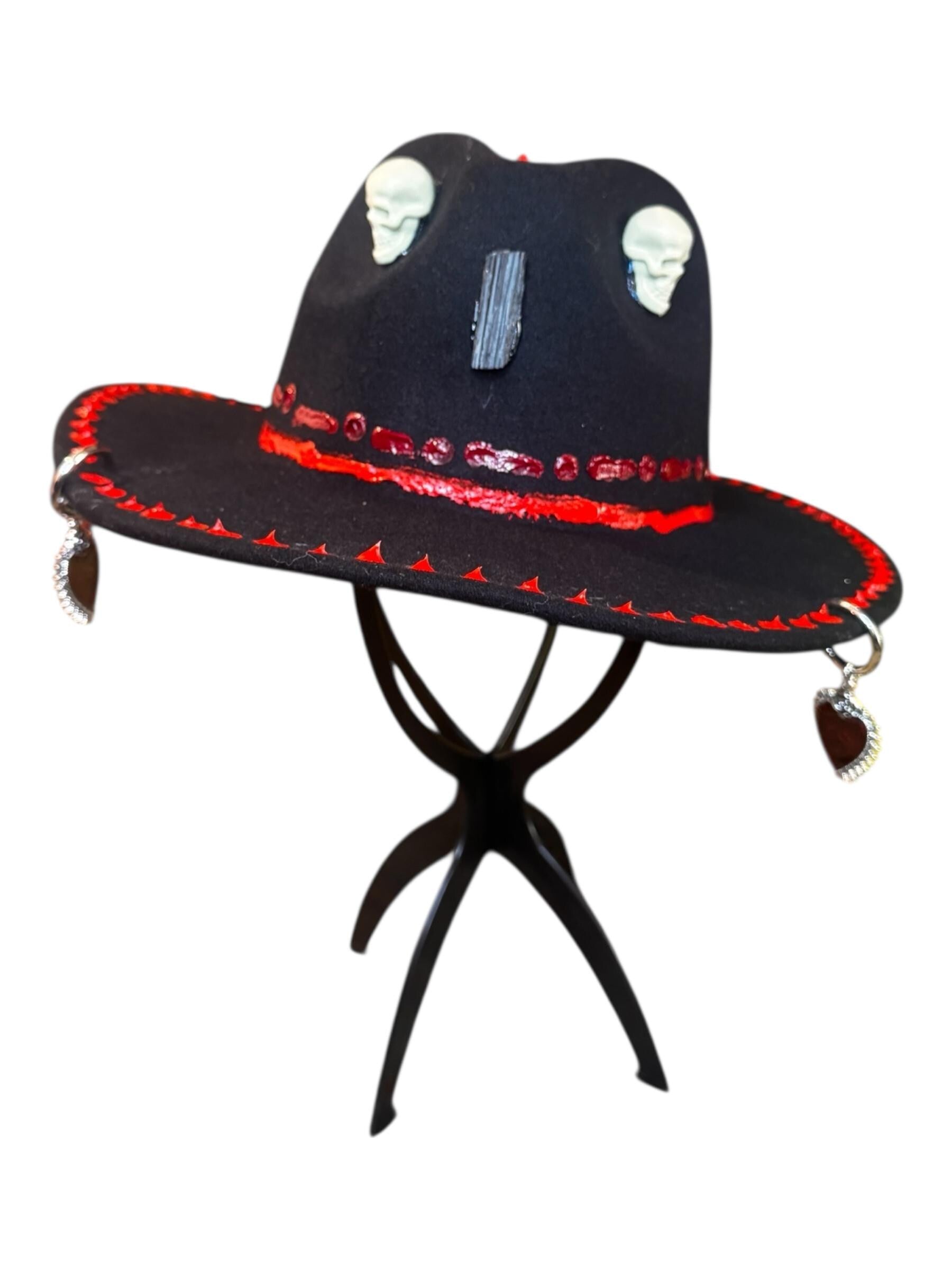 Handmade Black Felt Skull Hat: Gothic Halloween Festival Hat