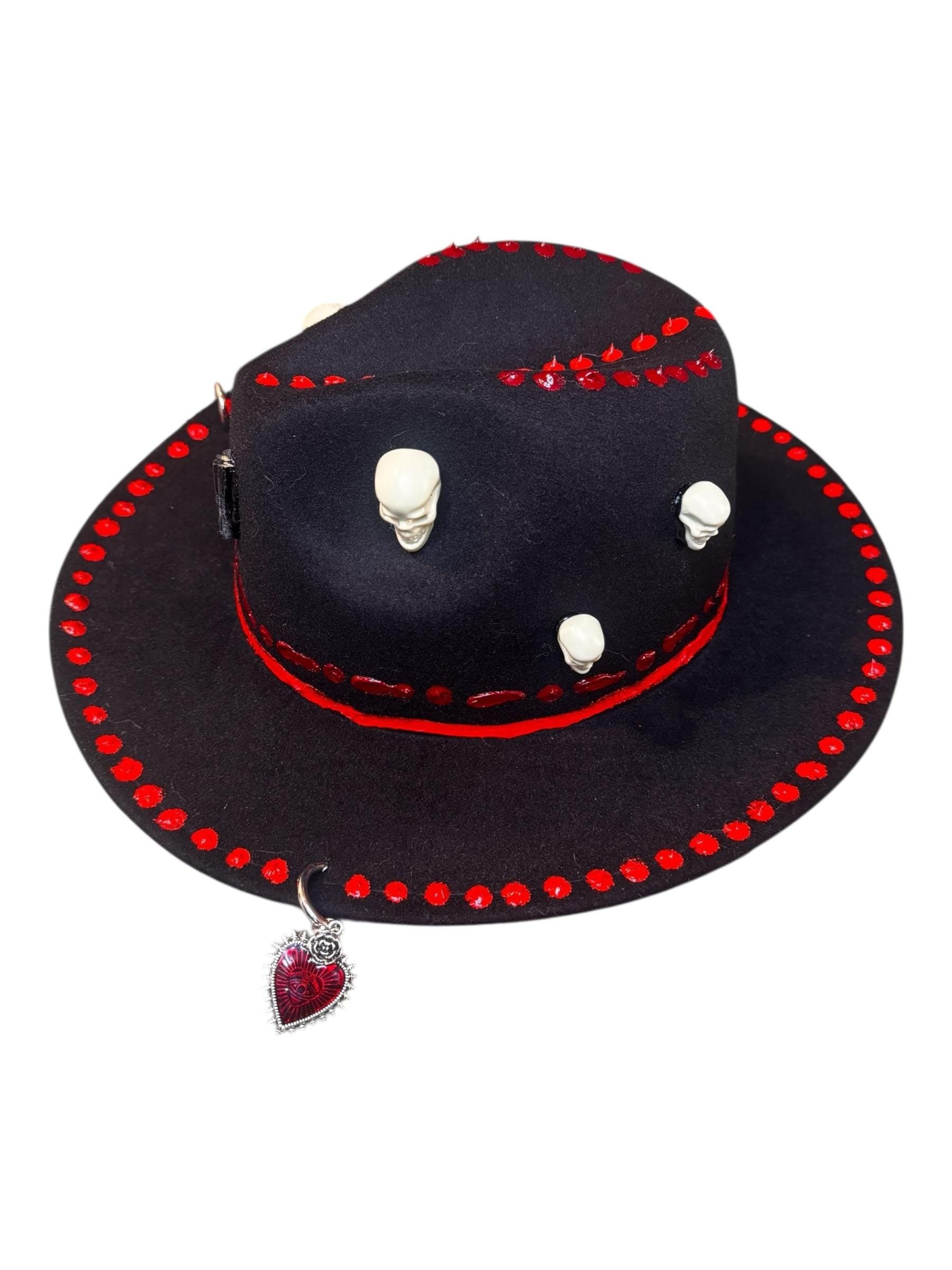 Handmade Black Felt Skull Hat: Gothic Halloween Festival Hat