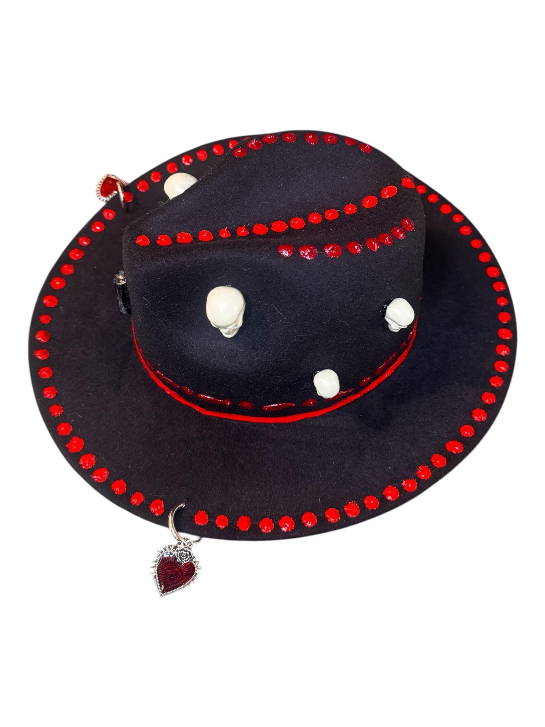 Handmade Black Felt Skull Hat: Gothic Halloween Festival Hat