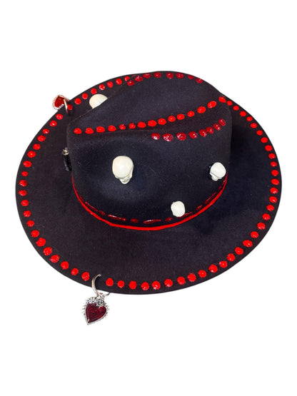 Handmade Black Felt Skull Hat: Gothic Halloween Festival Hat