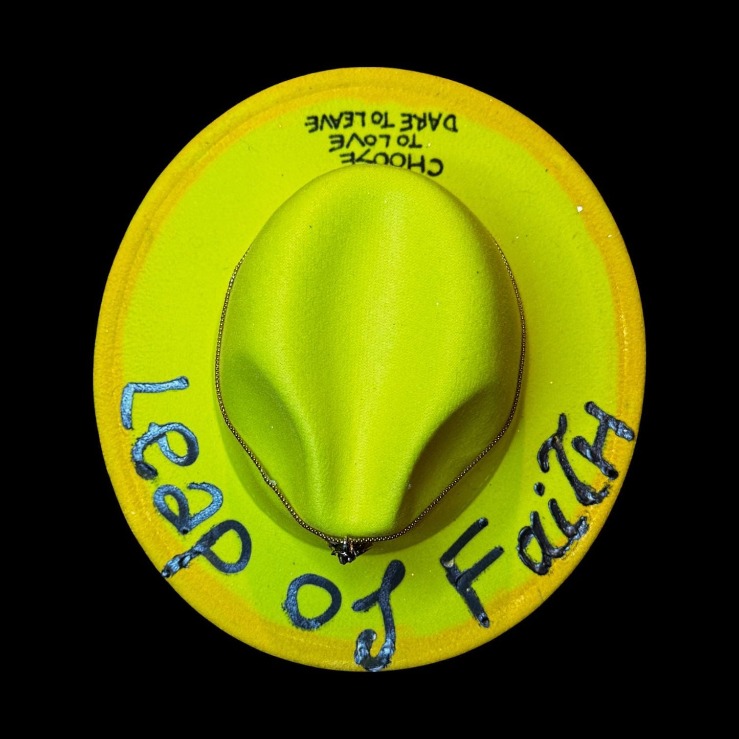 Hand-Painted Neon Yellow Hat: Festival Statement Piece with Pendant