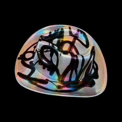 Cosmic Graffiti Glow Hat – Iridescent Abstract Festival Fedora, Hand-Painted One-of-a-Kind Statement Piece