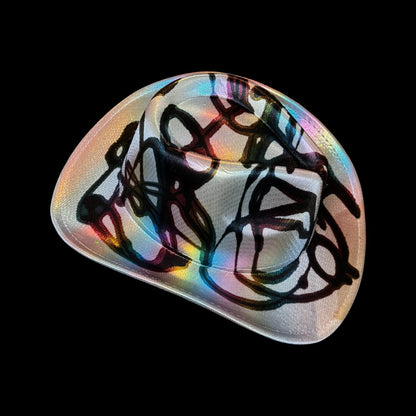 Cosmic Graffiti Glow Hat – Iridescent Abstract Festival Fedora, Hand-Painted One-of-a-Kind Statement Piece