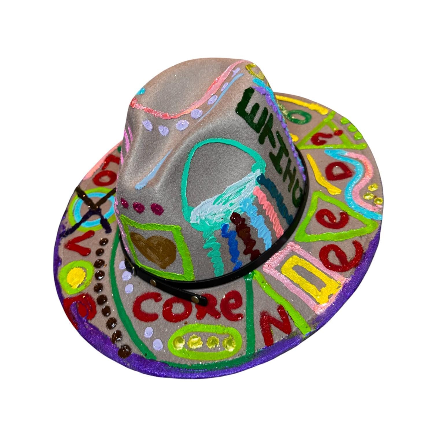 Hand-Painted Jellyfish Art Hat: Medium Brim Festival Wear