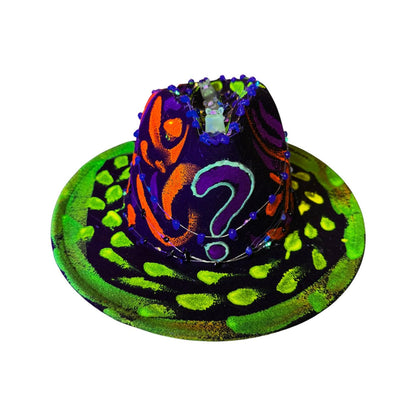 Hand-Painted Neon Glow Festival Hat with LED Lights & Bear Figurines