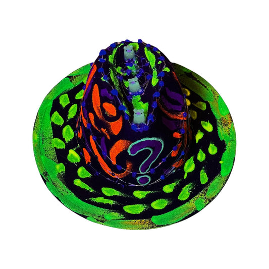 Hand-Painted Neon Glow Festival Hat with LED Lights & Bear Figurines
