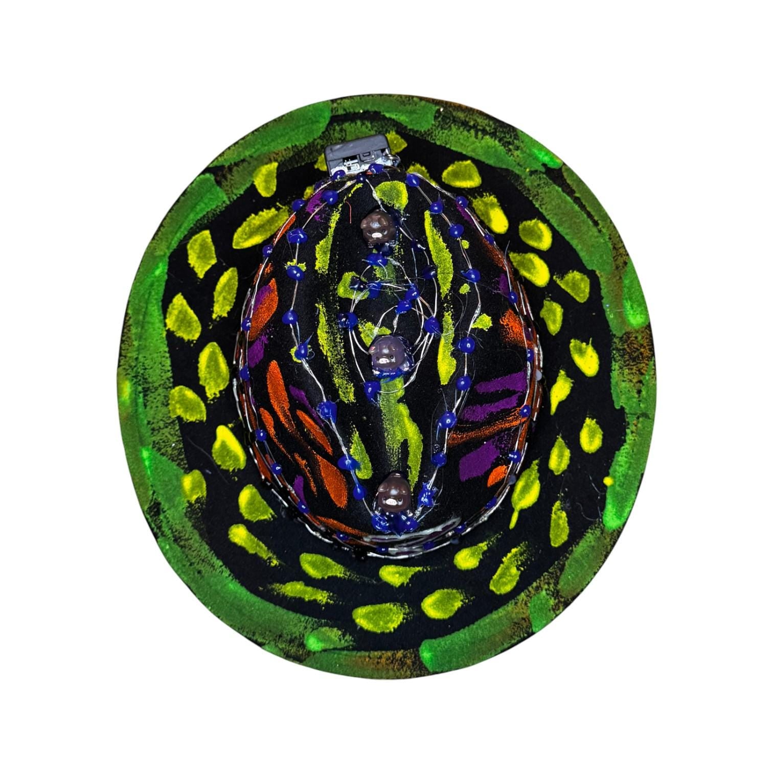 Hand-Painted Neon Glow Festival Hat with LED Lights & Bear Figurines