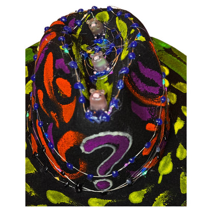 Hand-Painted Neon Glow Festival Hat with LED Lights & Bear Figurines