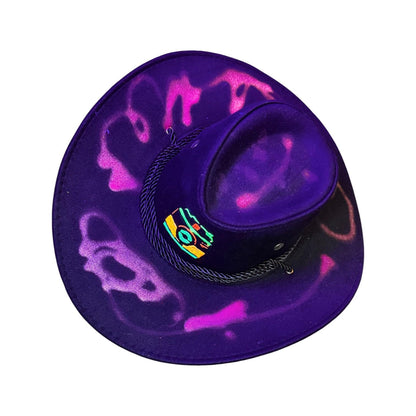 Hand-Painted Neon Camera Cowboy Hat: Rave Festival Blacklight Art