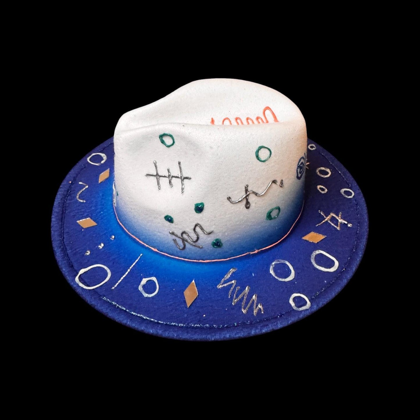 Qreine Paris Blue & White Hand-Painted Hat | Eiffel Tower Design | Festival Fashion | Unique Collectible Wearable Art