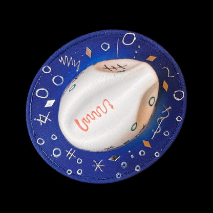 Qreine Paris Blue & White Hand-Painted Hat | Eiffel Tower Design | Festival Fashion | Unique Collectible Wearable Art