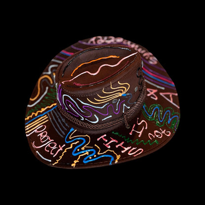 This Isnt A symmetry Project Cowboy Hat Design – Hand-Painted Festival Hat with Neon UV Reactive Accents & 3D Eye Detail, Burning Man Style