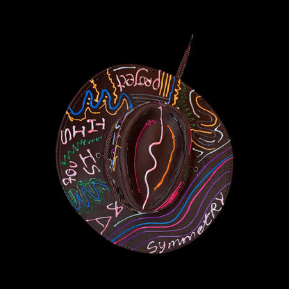 This Isnt A symmetry Project Cowboy Hat Design – Hand-Painted Festival Hat with Neon UV Reactive Accents & 3D Eye Detail, Burning Man Style