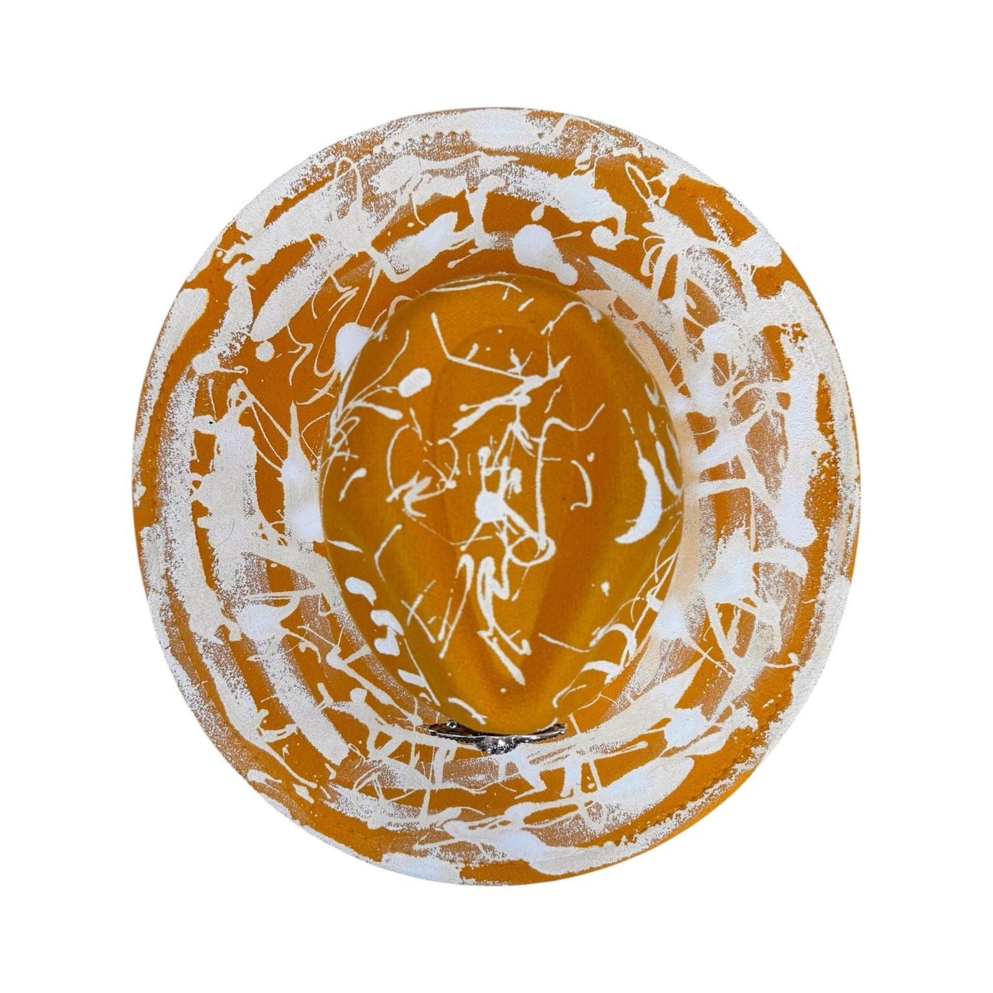 Hand-Painted Orange Splatter Hat: Festival Rave Fashion with Silver Elephant